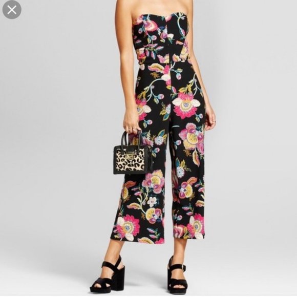 Xhilaration Pants - Xhilaration Black Floral Flared Leg Jumpsuit M
